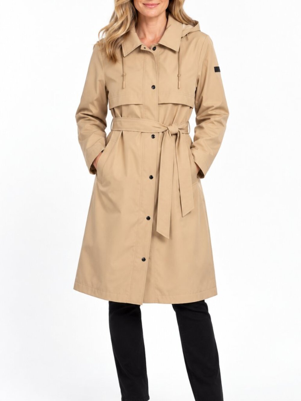 DKNY Women's Khaki Hooded Belted Trench Rain Coat XL NWT